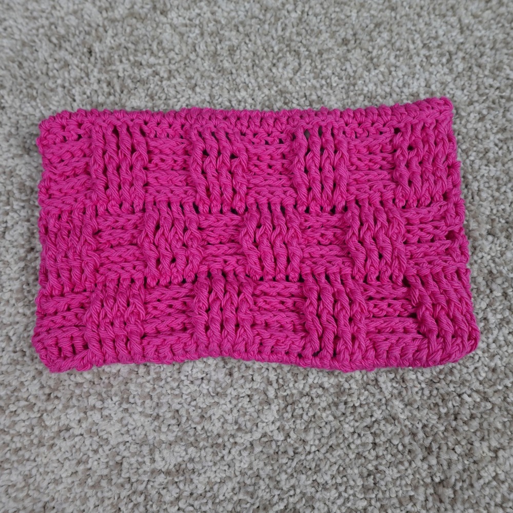 Handmade Crochet Reusable Mop Cover Hot Pink Basketweave Washable Floor Pad - Picture 3 of 5